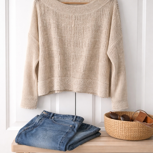 Free People Sweaters - Free People Cream Scoop-Neck Knit Sweater